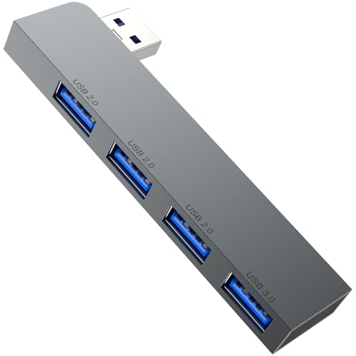 Fidioto USB Hub, 4-Port USB Splitter(1 * 3.0 Hub, 3 * 2.0 Hub) USB Splitter USB Expander for Laptop,Windows PC,Mac,Printer,Flash Drive,Mobile HDD, Notebook PC - color: 4in1-Left-Grey