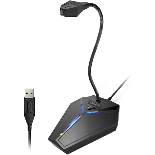 CMTECK USB Computer Microphone, Plug & Play Omnidirectional Desktop Mic for PC & Laptop, 360 Degree Adjustable Gooseneck, Mute Button with LED Indicator, Noise-Cancelling, Compatible with Windows/Mac - color: with mute button
