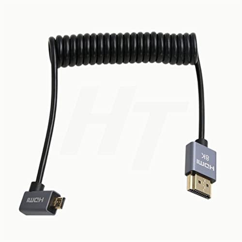Micro HDMI 4K 8K 60Hz Right Angle HDMI Coiled Cable for Sony A7III A7RIV Canon R5 R6 GH4 S5 Z50 Camera ATOMOS Ninja V Portkeys Monitor Type A D HDMI 2.1 - color: Right Angle Micro HDMI to Straight HDMI