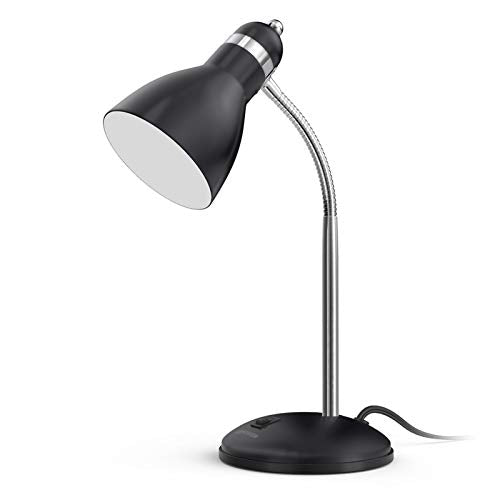 LEPOWER Metal Desk Lamp, Adjustable GooseNeck Reading Light for Bedroom | Compact & Sturdy, Space-Saving for Bedside & Dorm, E26 Table Lamp, Eye-Caring, Ldeal for Study, Office, Back to School - color: Black