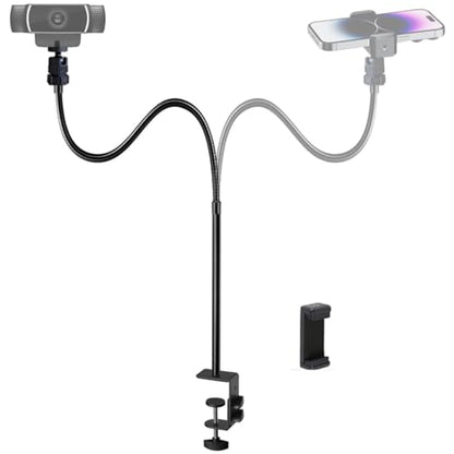 Webcam Stand Phone Holder Desktop Adjustable Gooseneck & Pole Video Clamp Stand Camera Mount for Cellphones, Logitech Webcam C922 C930e C920S C920 C615, Etc. (1/4" Threads, 7.5cm Clamp) - style: 7.5cm Clamp (Webcam Phone Stand)