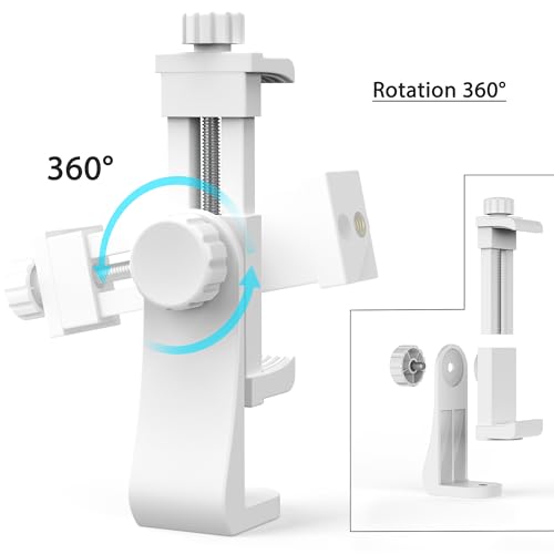 Universal Phone Tripod Mount Adapter with Ｗireless Camera Remote, Cell Phone Holder with Adjustable Clamp for Selfie Stick Monopod Compatible with iPhone, Samsung and so on -White - color: White