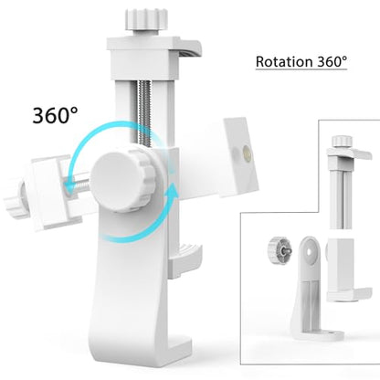 Universal Phone Tripod Mount Adapter with Ｗireless Camera Remote, Cell Phone Holder with Adjustable Clamp for Selfie Stick Monopod Compatible with iPhone, Samsung and so on -White - color: White