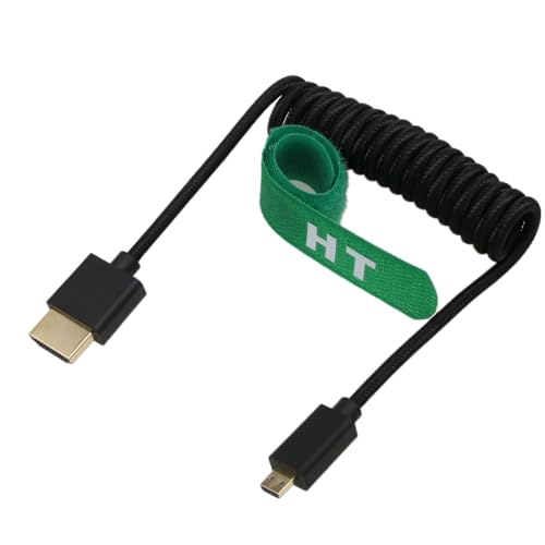 Micro HDMI to HDMI 8K 4K 60p Black Braided Coiled 30cm Cable for Canon R8 R10 Sony A7C A7RIV ZV-1 S5 X-T4 Z50 Camera ATOMOS Ninja V F5pro Monitor, Type A D HDMI 2.1 - color: Black Braided, size: Coiled 30cm