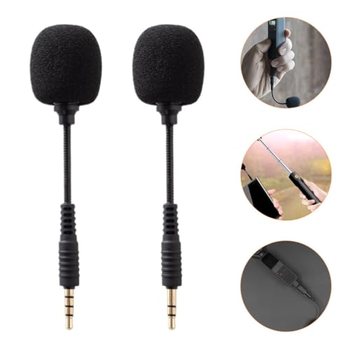 TEHAUX 2pcs Mini Noise-reducing Condenser Microphone for Phone Tablet Laptop, Flexible Gooseneck Design, Black, Plug-and-Play for Live Streaming and Video Recording
