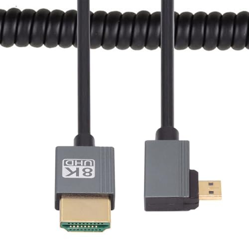 Cable Micro HDMI 2.1 Male to HDMI Male 8K 60hz Stretch Coiled Cable Left Angled 90 Degree for HDTV Camera Laptop Monitor - style: Micro HDMI Left Angled