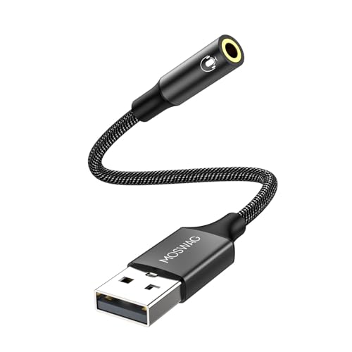 MOSWAG USB to 3.5mm Jack Audio Adapter 0.65Feet/20cm, External Sound Card Support Mic TRRS Headset with 3.5mm Aux Stereo Converter Compatible with Windows, PC, Laptop, Mac, Linux, Desktops, PS4 - color: Dark black, size: 1 pack
