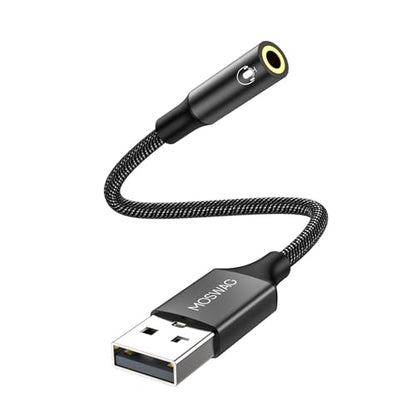 MOSWAG USB to 3.5mm Jack Audio Adapter 0.65Feet/20cm, External Sound Card Support Mic TRRS Headset with 3.5mm Aux Stereo Converter Compatible with Windows, PC, Laptop, Mac, Linux, Desktops, PS4 - color: Dark black, size: 1 pack
