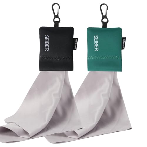 SEIBER Microfiber Eyeglass Cleaning Cloth for Glasses with Pouch, 2P, BKGRN | With Neoprene Pouch, 7x7 inch, For Sunglasses, Laptops, Cameras, Screen, Self-Closing Bottom - color: Black and Dark Green