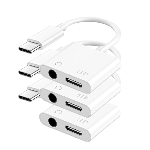 USB C to 3.5mm Headphone and Charger Adapter, Type C to Aux Jack Dongle Cable Cord with PD Fast Charging for iPhone 15/16/17 Pro/Max/Plus, iPad, Samsung Galaxy S23/S24 Ultra, Note 20 (3-Pack) - color: White, size: 3 Pack