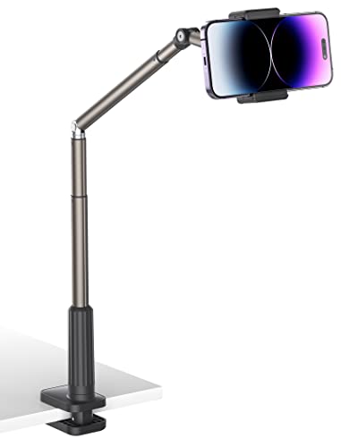 JSAUX Phone Holder for Desk and Bed Compatible with iPhone 17 16 15 14 13 12 Overhead Phone Mount Gooseneck Phone Stand Flexible 360 Lazy Long Arm Clamp Clip for Table Bedside [1-Pack, Black] - color: Black