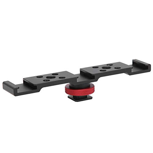 3 in 1 Hot Shoe Mount Adapter, Camera Hot Shoe Bracket with Multiple Screw Holes, Aluminum Alloy Extension Bar for Camera Mobile Phone Rabbit Cage (Black) - color: Black