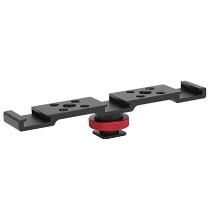 3 in 1 Hot Shoe Mount Adapter, Camera Hot Shoe Bracket with Multiple Screw Holes, Aluminum Alloy Extension Bar for Camera Mobile Phone Rabbit Cage (Black) - color: Black