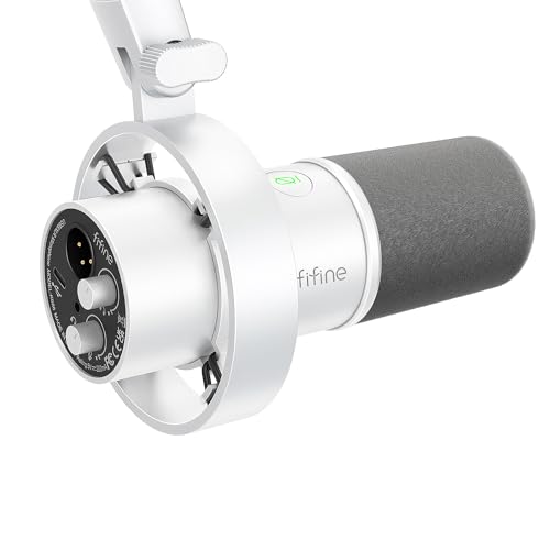 FIFINE Studio XLR Dynamic Microphone, USB PC Podcast Microphone for Streaming Recording, XLR/USB Vocal Mic with Tap-to-Mute, Gain Knob, Headphones Monitoring-Amplitank K688 White - color: White (No Boom Arm Included)