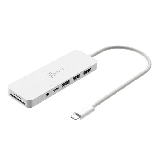 j5create USB-C Multi-Port Hub with Power Delivery with 4K HDMI/2 USB-A 5Gbps/PD 100W Charging SD&Micro SD/3.5mm Audio | for MacBook Pro&Air/iPad Pro/iMac/Surface/XPS/Thinkpad/Galaxy/and More(JCD373EW) - color: Natural White