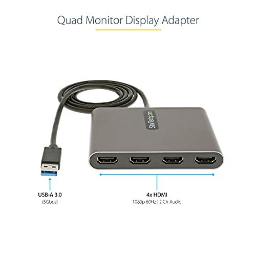 StarTech USB-A 3.0 to Quad HDMI Adapter, 1080p60, Windows, TAA (USB32HD4) - style: USB-A
