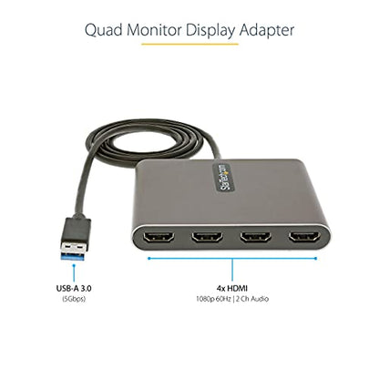 StarTech USB-A 3.0 to Quad HDMI Adapter, 1080p60, Windows, TAA (USB32HD4) - style: USB-A