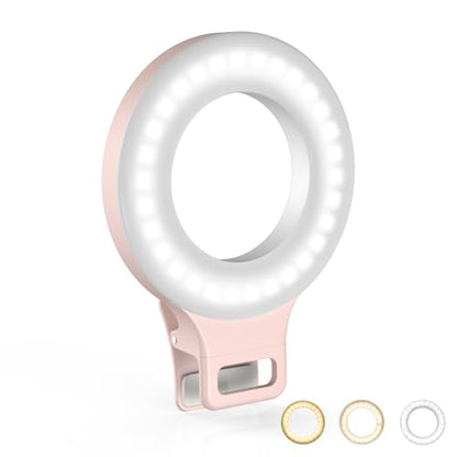 Clip on Ring Light, Kimwood Rechargeable 60 LED Selfie Ring Light for Phone, Laptop, Tablet (3 Models, 5 Level Brightness) - color: Pink