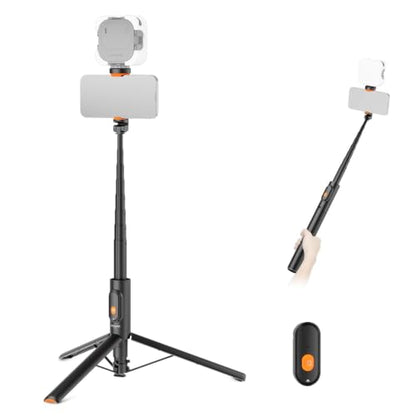 NEEWER 57.9" Selfie Stick Tripod Compatible with iPhone Samsung Android, Metal Portable Lightweight Travel Cell Phone Stand with Phone Holder Mount & Remote for Video Recording Filming, PA992 Black