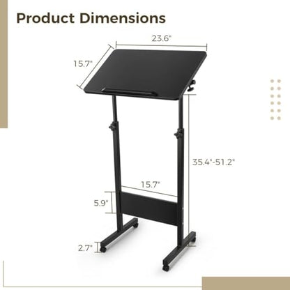 Mobile Podium, Adjustable Standing Desk with Caster Wheels, Adjustable Height 360° Swivel Desktop, Versatile Podium Laptop Desk Stand Up Desk Easel Presentation Lectern (Black) - color: Black