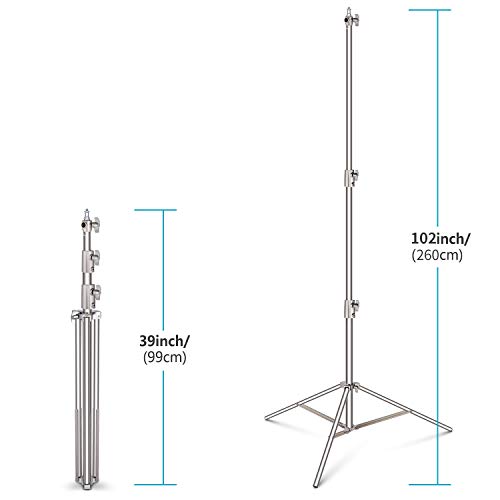 NEEWER 102"/2.6m Stainless Steel Light Stand, Spring Cushioned Heavy Duty Photography Tripod with 1/4” to 3/8” Universal Screw Adapter for Strobe, LED Video Lighting, Ringlight, Monolight, Softbox - style: ST-260SS