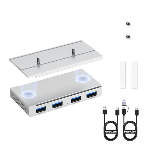 EJAY Magnetic USB 3.0 Hub, 4-Port Desk Mount USB Hub with 59in Data Cable, Industrial-Strength Magnetic Hub to Attach to a Desk/PC Case, Powered USB 3.0 Hub for PC, Mac, Desktop, Silver - color: Silver
