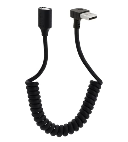 90 Degree USB 2.0 Male to Female Coiled Cable USB Spring Cable USB 2.0 Extension Cable Retractable USB Data Transmission Cord for PC,Laptop, Cameras, Mouse,Other USB Computers(Up Angle) - style: Up Angle