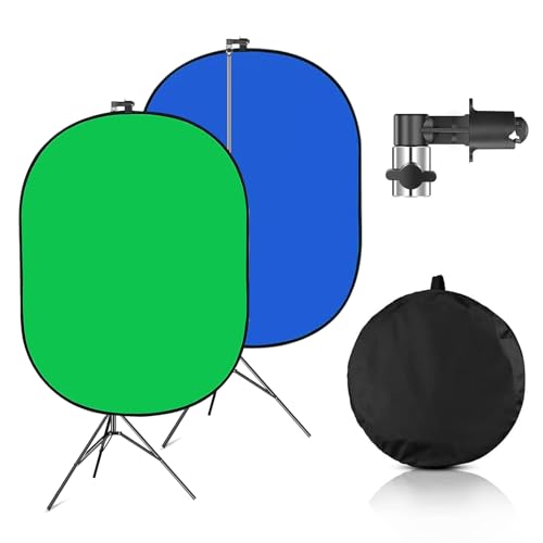 Portable Green Screen Backdrop with Stand,Foldable 5x7ft Chromakey Blue&Green Screen 2 in 1 Pop Up Collapsible Backdrop for Photo and Video Shooting,Gaming (Green & Blue) - color: Green & Blue