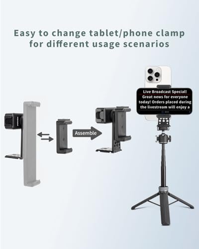 Metal Dual Device Tablet & Phone Holder Tripod Mount Adapter Set for Live Streaming and Teleprompter - Compatible with Tripods, Monopods, Selfie Sticks, Heads, Gimbals and Stabilizers - size: holder only