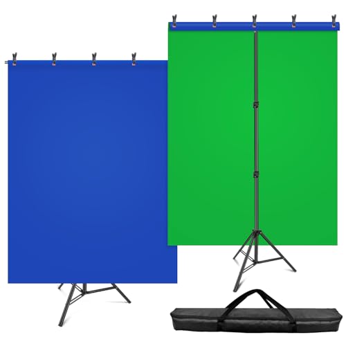 HEMMOTOP Blue Green Screen Backdrop Kit, 2in1 7x5ft(HxW) Green Screen Stand for Streaming, 6.5x5ft(HxW) 2-Sided Reversible Blue Photo Background with Backdrop Stand for Photography, Zoom - color: Green/Blue, size: 7x5ft