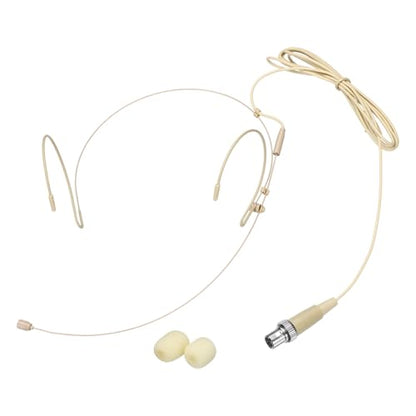 MECCANIXITY Ear Hook Headset Microphone, Double Over Ear Set Hanging Omnidirectional Wired Audio Condenser Microphone Headset with Mini XLR 4 Pin Screw Plug 3.9ft Cable, Beige - color: Beige, style: Mini XLR 4 Pin Screw Plug