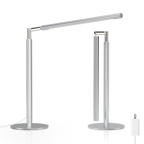 Metal Desk Lamp for Home Office - 16'' Foldable LED Desk Light for Reading, 4 Color Temps, 15W 1200Lm Dimmable Table Lamp with Flexible Arm, Task Lamp for College Dorm Study Painting, Silver - color: Silver