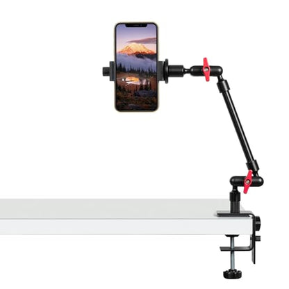 Magic Arm with Clamp, Long Articulating Arm Camera Mount, Adjustable Phone Mount Holder 360° Rotation, Mic Arm for Microphone, LED Lights, for Phone, Tripod, Desk, Table - size: 14"+clamp+phone clip