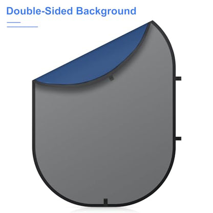 Blue Gray Pop up Backdrop 5x6.5ft/1.5x2m, Self-Tape Photography Backdrops with Carry Bag Collapsible Portable Background for Auditions Photoshoot TikTok YouTube Video Live Streaming - size: 5 x 6.5 ft
