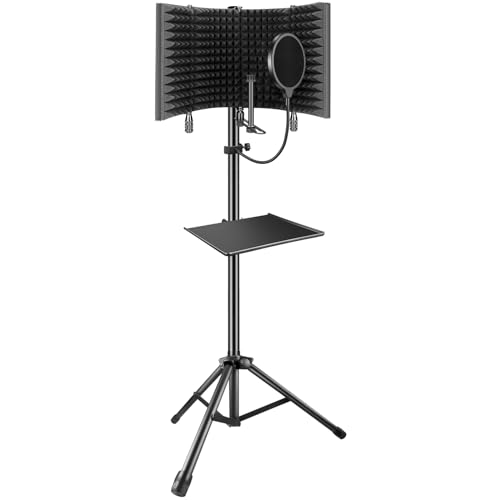 Professional Studio Recording Microphone Isolation Shield, Pop Filter,High density absorbent foam is used to filter vocal. Suitable for Blue Yeti and other condenser microphones (AO-504 With Stand) - color: AO-504 with stand