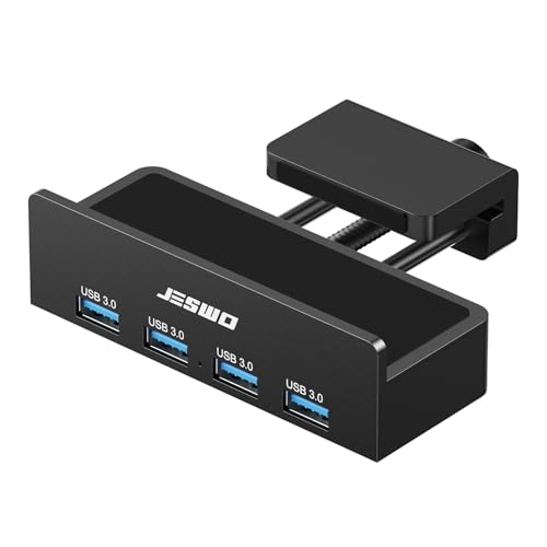 USB Hub 3.0, JESWO Clamp USB Hub with Extra Power Supply Port, Aluminum 4-Port USB 3.0 Extender Hub with 4.92ft Cable for Monitors, Desks, PC, Laptop, XPS, USB-Flash Drives, etc.