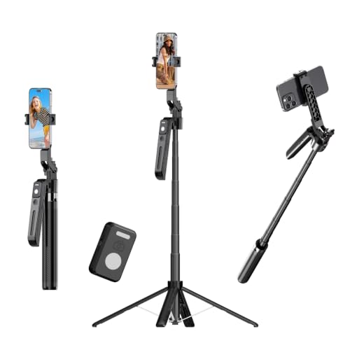 70.9" Auto Face Tracking Selfie Stick Tripod for iPhone Android, No App, 360°Rotation Tripod that Follows Your Movement with Remote Control for Live Streaming, TikTok, YouTube