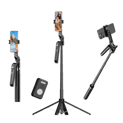 70.9" Auto Face Tracking Selfie Stick Tripod for iPhone Android, No App, 360°Rotation Tripod that Follows Your Movement with Remote Control for Live Streaming, TikTok, YouTube