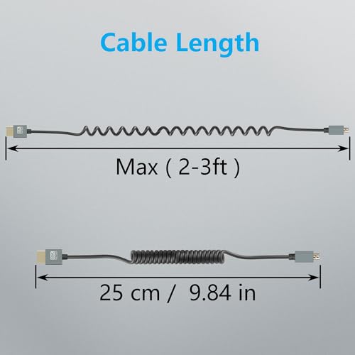 CERRXIAN 8K Micro HDMI to HDMI Cable, Ultra HD High Speed HDMI to Micro HDMI Coiled Cable 2.1 Support 8K 4K 3D and Dynamic HDR Up to 48Gbps, Compatible with Laptop Camera Monitor ect 3FT/0.9M