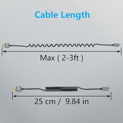 CERRXIAN 8K Micro HDMI to HDMI Cable, Ultra HD High Speed HDMI to Micro HDMI Coiled Cable 2.1 Support 8K 4K 3D and Dynamic HDR Up to 48Gbps, Compatible with Laptop Camera Monitor ect 3FT/0.9M