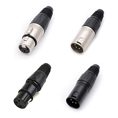 4 Pack XLR Connectors Microphone Cable Terminal End Connector 3 Pin Male & Female Plug Jack Replacement DIY Audio DMX Mic Line Cord Balanced Wire Solder Type Socket