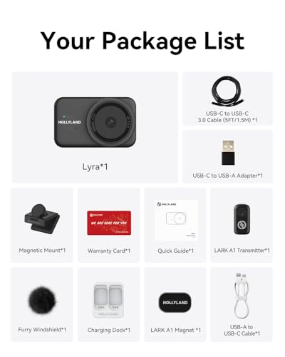 Hollyland Lyra 4K Webcam with 1/1.5" Sensor, 50MP PDAF Autofocus, AI Tracking & Auto-Framing, Direct Wireless Mic Support, Privacy Shutter, PC/Mac Camera for Zoom, TikTok & Streaming - style: Combo（With Mic)