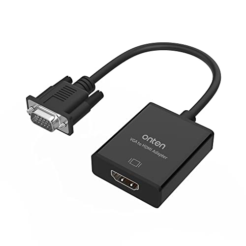 ONTEN VGA to HDMI, 1080P Adapter (Male to Female) for Computer, Desktop, Laptop, PC, Monitor, Projector, HDTV with Audio Cable and USB Cable (1 Pcs) - color: 1 Pcs, Compact