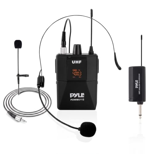 UHF Wireless Microphone System Kit - Portable Professional Cordless Microphone Set Wireless Mic Kit w/Headset Mic, Lavalier Mic, Beltpack Transmitter, Receiver - Karaoke & Conference - Pyle PDWMU112 - color: Black