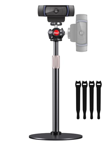 Webcam Tripod Stand for Desk, Newly Upgraded Small Base & 360° Ballhead & Height Adjustable, Ideal for Logitech Webcam C922 C930e C920 C615 C960 BRIO 4K NexiGo N60, Phone Holder with 1/4" Thread - size: 9.2–15.5"H (5.91" dia base)
