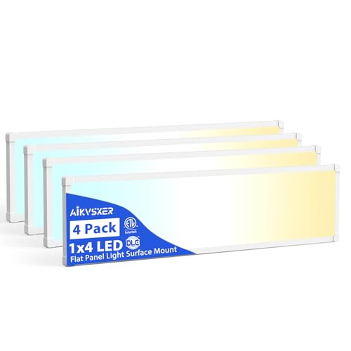 AIKVSXER 4Pack 1x4 LED Flat Panel Light, 6500LM Ultra-Bright, 30-50W White | 3000K-6500K Adjustable, 0-10V Dimming, AC120-277V, Slim Surface Mount Ceiling Light for Office, Home, Garage - color: White, size: 1x4ft-4P