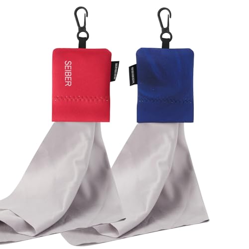 SEIBER Microfiber Eyeglass Cleaning Cloth with Neoprene Pouch, 2P, Red Blue | 7x7 inch Cloth For Glasses,Sunglasses, Laptops, Cameras, Screen,Self-Closing Bottom - color: Red Blue-(2pack)