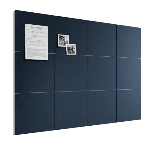 Bumusty Large Cork Board 48" x 36" Alternative - 12 Pack Felt Wall Tiles with 70 Safe Removable Adhesive Tabs, 30 Pushpins, Cork Boards for Walls Pin Board Bulletin Board Office Decor (Carbon Blue) - color: Carbon Blue, size: Solid Tile 12-Pack