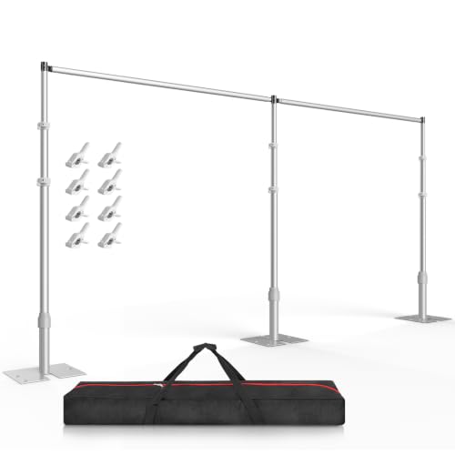 EMART Backdrop Stand Heavy Duty 10ftx20ft, Adjustable Pipe and Drape Photo Background Support Kit, Metal Frame with Flat Base for Wedding Birthday Party Banquet Decorations - color: Silver, size: 10x20FT