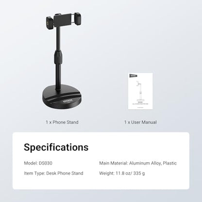 NEEWER ENTRY LEVEL VERSION Cell Phone Stand for Desk, Adjustable Office Bed Table Phone Holder Mount Compatible with iPhone Samsung Android for Video Recording Filming, 360° Rotation & 90° Tilt, DS030